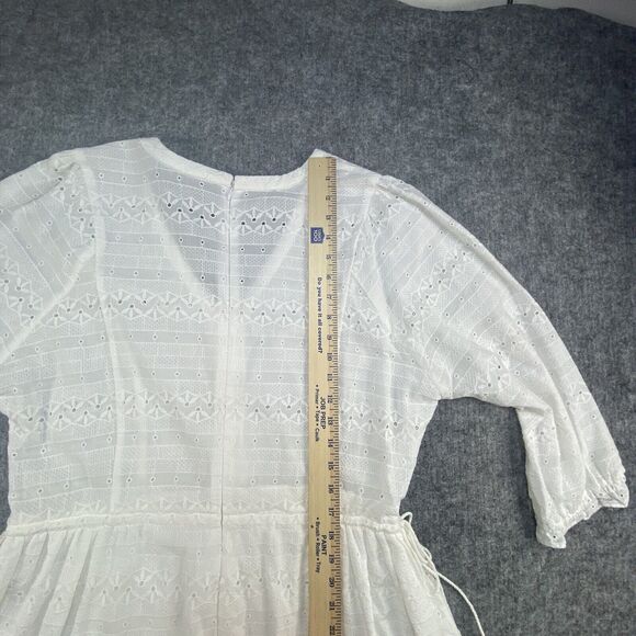 Calvin Klein Dress Women 14 White Eyelet Adjustable Waist Midi Cotton Tassels - Picture 13 of 14